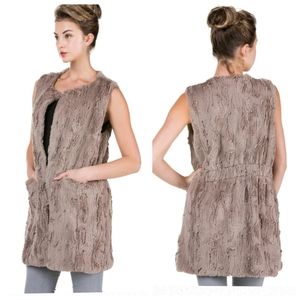 Melody Faux Fur Long Vest Pockets M/L